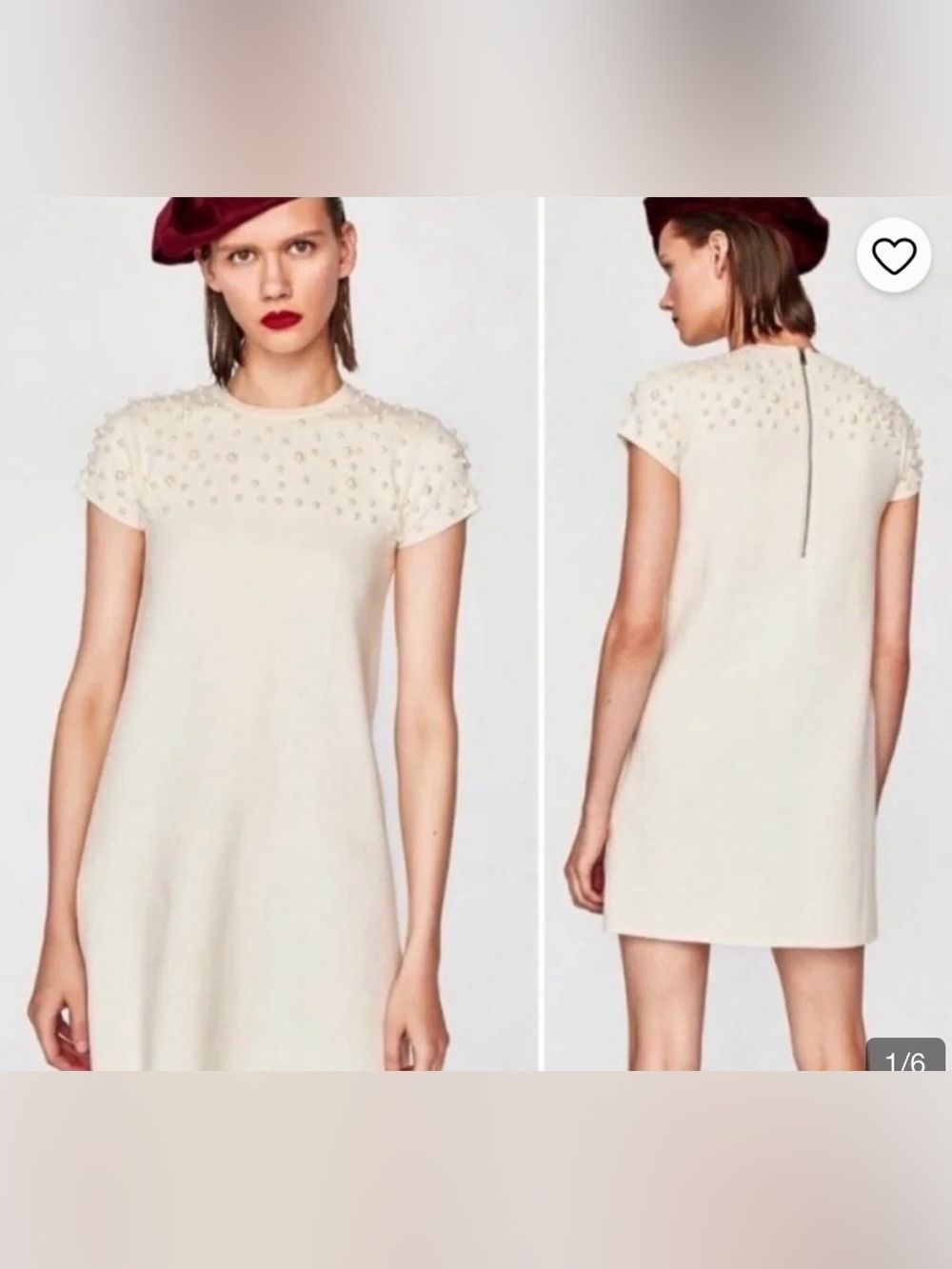 Zara Knit Pearl Embellished Ivory Mini Dress Size S